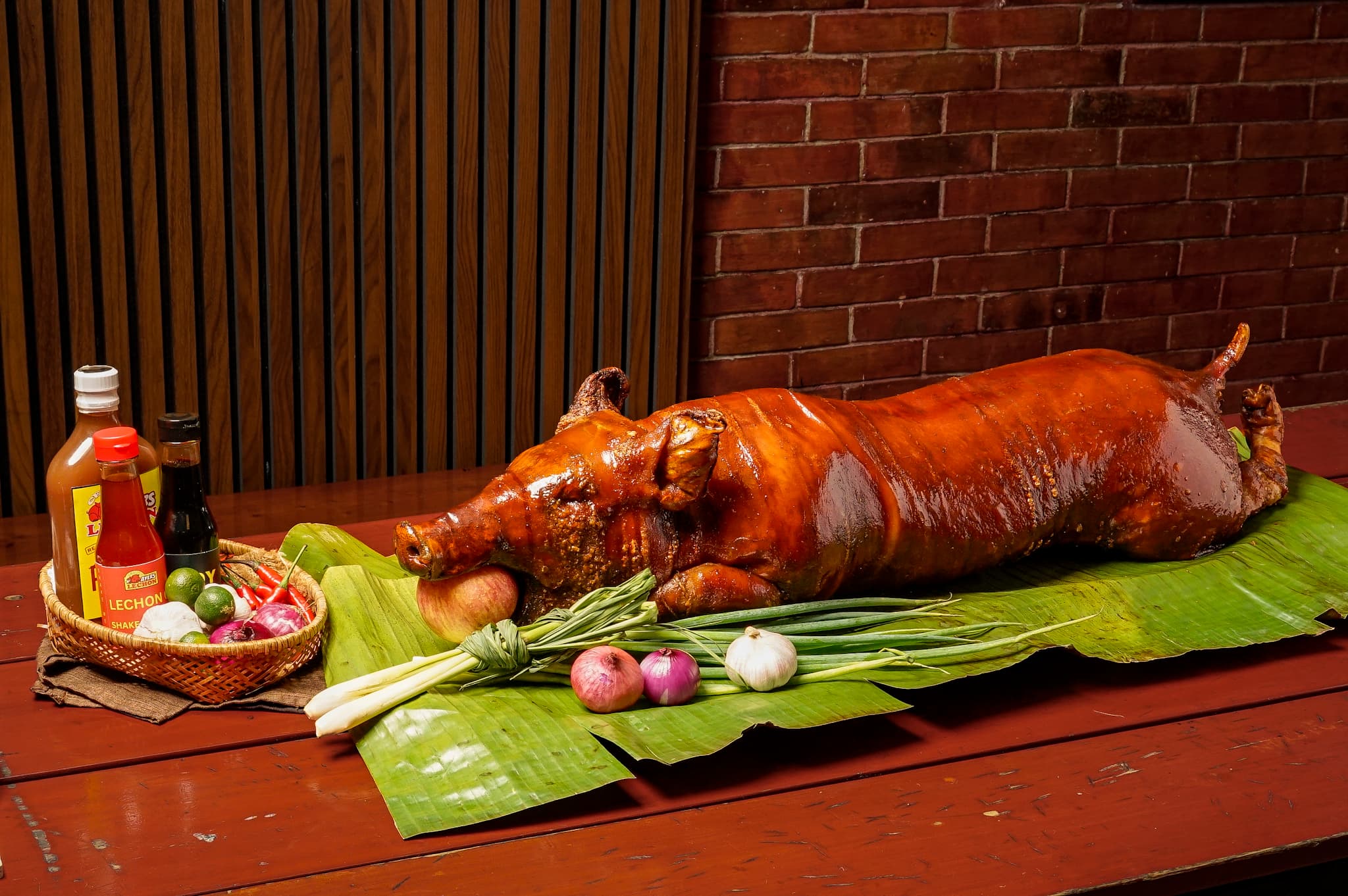 Whole lechon fresh off the roast at Ayer's